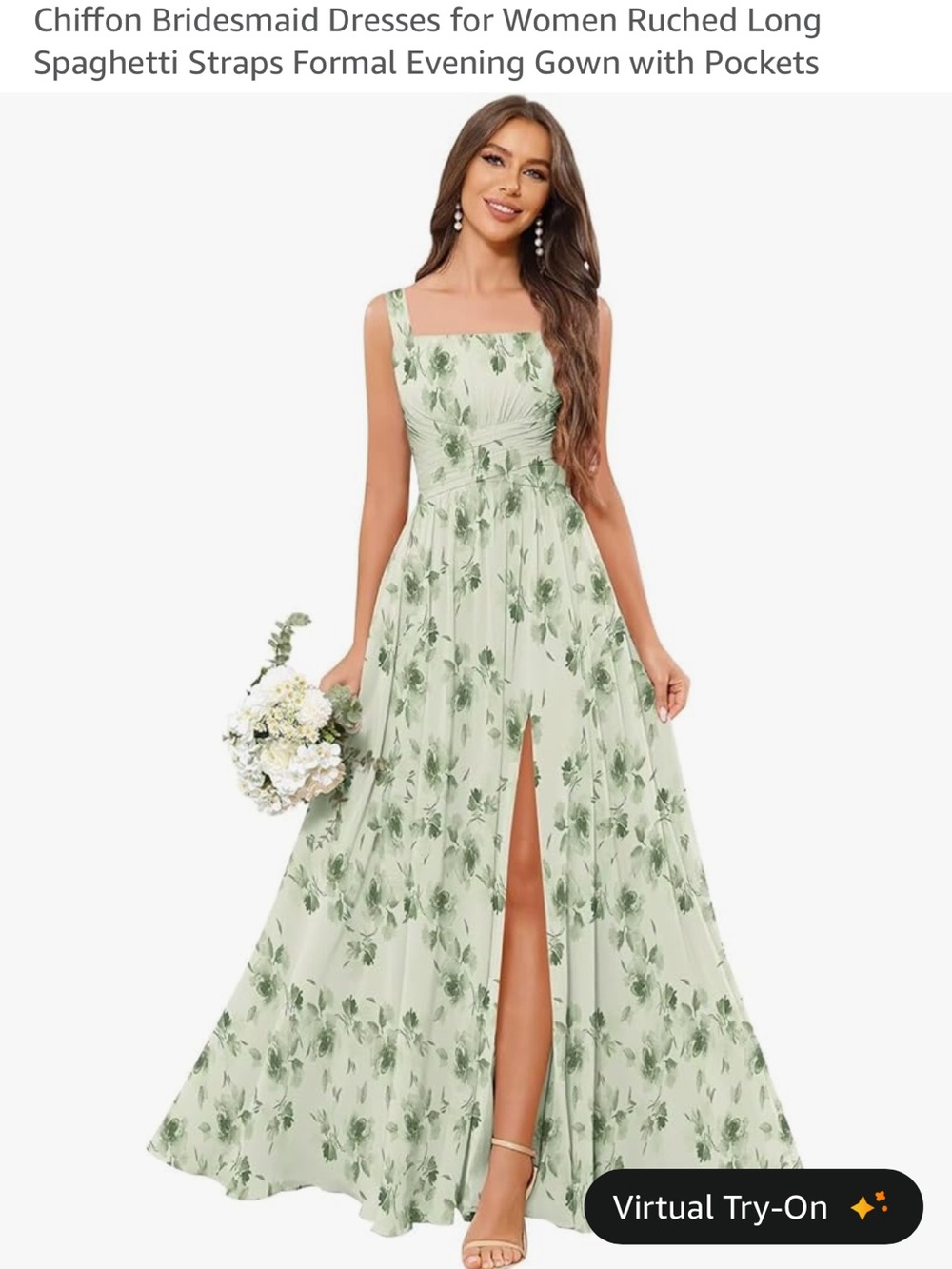 Chiffon Floral Maxi Dress for Women - Sage Green